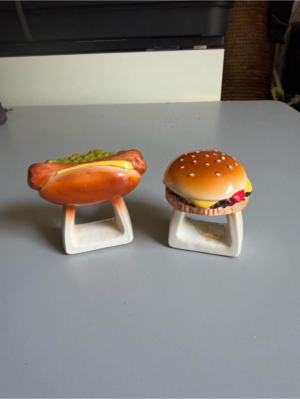 Novelty Hot Dog and Burger Ceramic Napkin Ring Set - Orange, Yellow
